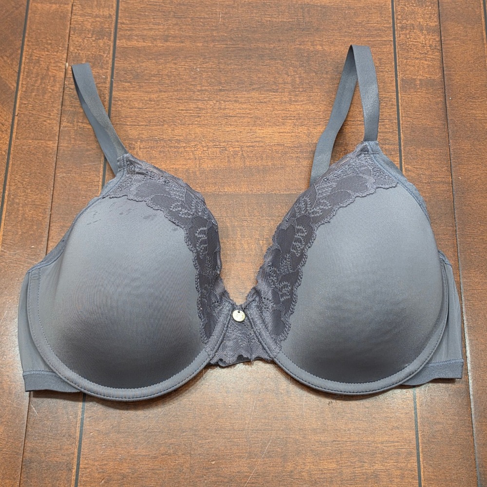Natori Bra Womens 36C Gray Underwire Contour Lace Trim Everyday Support L
